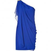 Notte by Marchesa Cobalt Draped One Shoulder Silk Chiffon Dress