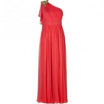 Notte by Marchesa Melon Rope Embellished One Shoulder Silk Chiffon Gown