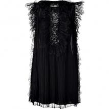 Alberta Ferretti Black Pleated Silk Dress With Crystal Detailing