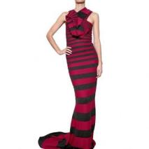 Amaya Arzuaga Drapiertes Gestreiftes Woll Strick Kleid Amaya Arzuaga Drapiertes Gestreiftes Woll Strick Kleid