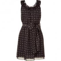 Anna Sui Black/Cream Smocked Waist Kleid with Belt