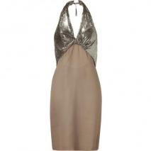 Azzaro Taupe and Silver Embellished Halter Dress