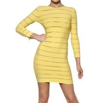 Balmain Gestreiftes Viskosekleid Gelb