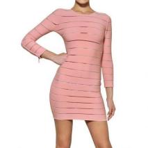 Balmain Gestreiftes Viskosekleid Rosa