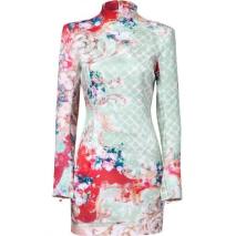 Balmain Mint-Multi Floral Silk Dress Balmain Mint-Multi Floral Silk Dress