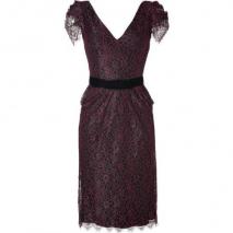 Collette Dinnigan Ruby/Black Pinot Lace Puff Sleeve Fitted Dress