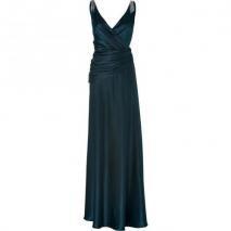 Collette Dinnigan Teal V-Neck Gown Silk Satin Dress With Crystal Detailing