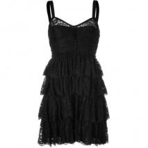 D&G Dolce & Gabbana Black Tiered Lace Kleid