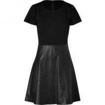 DKNY Black Short Sleeve Leather Combo Kleid