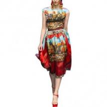 Dolce & Gabbana Kleid Aus Seidenorganza Mit Marionettendruck