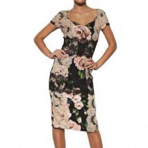 Dolce & Gabbana Viskosen Cady & Spitzen Kleid Mit Rosen Print