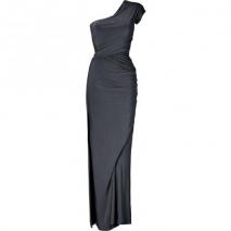 Donna Karan Carbon One Shoulder Draped Jersey Gown