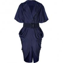 Donna Karan Ink Blue Belted Cocoon Kleid
