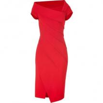 Donna Karan Lipstick Red Sculpted Cap Sleeve Kleid