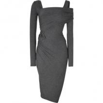 Donna Karan Pewter Heather Jersey Asymmetric Cold-Shoulder Kleid