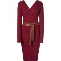 Donna Karan Wine Essential Jersey Belted Draped Kleid