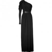 Elie Saab Black One-Sleeve Belted Silk Georgette Gown