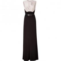 Elie Saab Silver-Beige/Black Belted Silk Jersey Gown