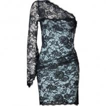 Emilio Pucci Black-Azure Lace-Overlay One Shoulder Dress
