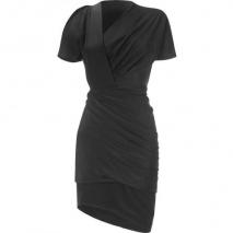 Halston Black Cut-Out Shoulder Drape Kleid