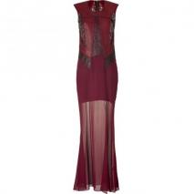Helmut Lang Bordeaux/Pewter Sequin Embellished Leather/Silk Patchwork Dress