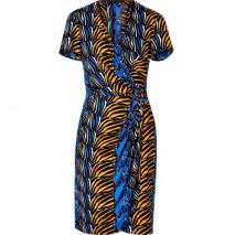 Issa Denim Blue/Honey Zebra Print Side Drape Dress
