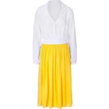 Jay Ahr Yellow and White Sheer Silk Dress Jay Ahr Yellow and White Sheer Silk Dress