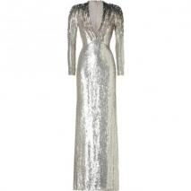 Jenny Packham Silver Sequined Silk Gown