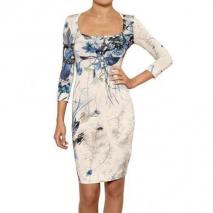 Just Cavalli Blumen Bedrucktes Shiny Viskose Jersey Kleid