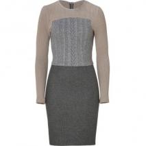 LAgence Beige/Grey Colorblocked Wool-Blend Dress