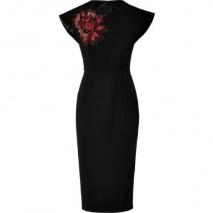 LWren Scott Black Silk-Blend Dress with Sequined Flower