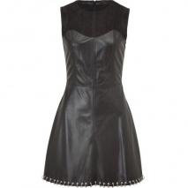 McQ Alexander McQueen Black Combo Leather Dress with Pierced Trimm