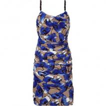 Moschino C&C Royal Blue/Taupe Floral Silk Dress