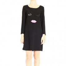 Moschino Long sleeve crepes eyes mouth print dress
