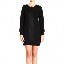 Moschino Long sleeve knitted fabric lace neck bow dress
