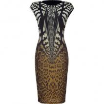 Roberto Cavalli Ecru/Ochre Brown Leopard Printed Dress