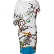 Roberto Cavalli Ivory-Multi Jewel & Snake Print Draped Jersey Dress