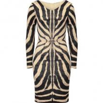Roberto Cavalli Zebra Printed Draped Wool Blend Dress