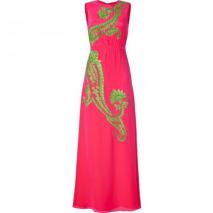 Saloni Neon Pink/Lime Green Embroidered Silk Dress