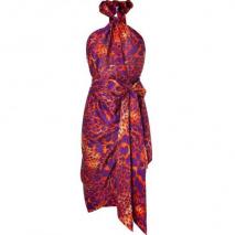 Salvatore Ferragamo Orange and Violet Animal Print Wrap Dress