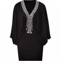 Sky Black Embellished Dolman Sleeve Mini Dress