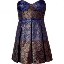 Tibi Blue/Black Vasily Jacquard Strapless Dress