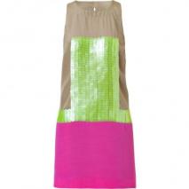 Tibi Sand/Magenta and Neonyellow Sequin Dress