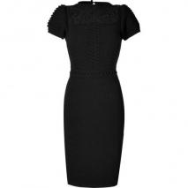 Valentino Black Wool-Cashmere Textural Knit Sheath Dress