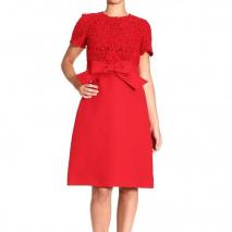 Valentino Short sleeve lace wool bow dress