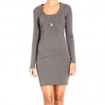 Versace Long sleeve milan stitch squared neck buckle dress