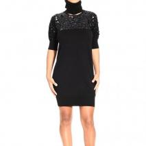 Whos Who Short sleeve sequin details neck dress