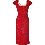 LWren Scott Red Silk Sequined Mid-Length Sheath