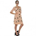 Marni Besticktes Seiden Krepp De Chine Kleid Beige