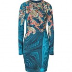 Matthew Williamson Turquoise/Mint Printed Draped Jersey Dress